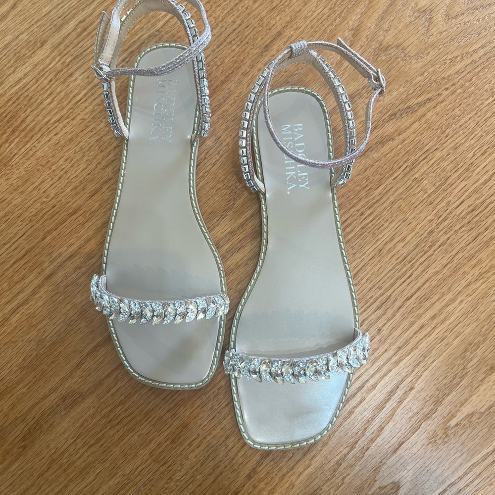 Badgley Mischka Silver Champagne and Crystal Embellished Sandals